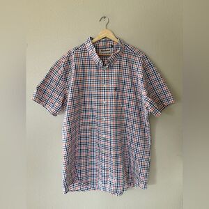 Barbour Seersucker Tailored Fit Casual Gingham Short Sleeve Shirt Size XL